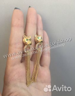 Золотые серьги в виде пантер 585 пр. с брил