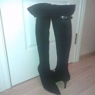 Ботфорты демисезонные черные замшевые