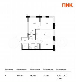 3-к апартаменты, 95.1 м², 19/28 эт.