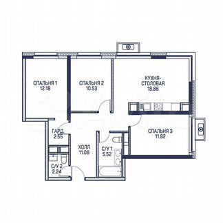 3-к квартира, 74.4 м², 10/22 эт.