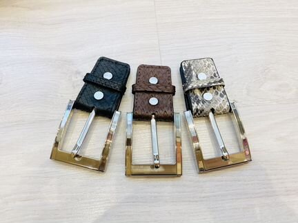 Пряжка для ремня с кожей питона никелированная