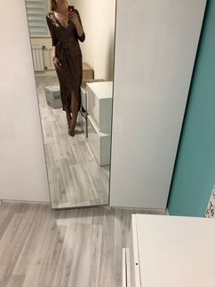Платье паетки миди, запах, разрез, шоко, 42,44