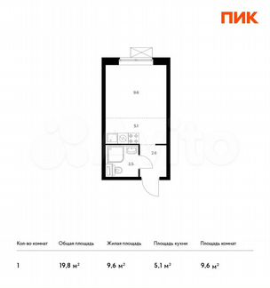 Квартира-студия, 19.8 м², 20/33 эт.