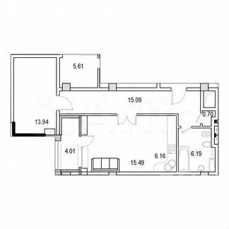 2-к апартаменты, 61.4 м², 9/9 эт.