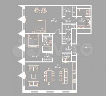 3-к квартира, 154.6 м², 4/6 эт.