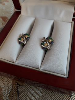 Серьги серебро,эмаль,цирконы