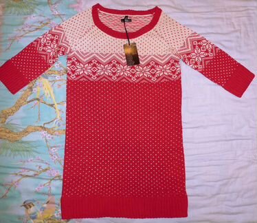 Красно-белый свитер-платье Gilio р. 44-46