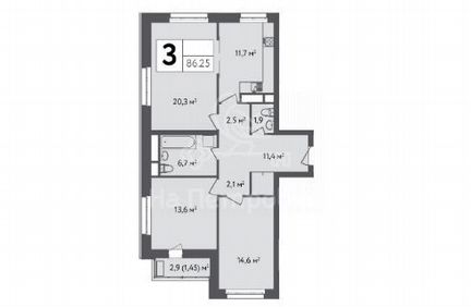 3-к квартира, 86.3 м², 2/13 эт.