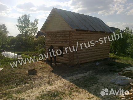 Сруб бани 5x6 м, двускатная крыша