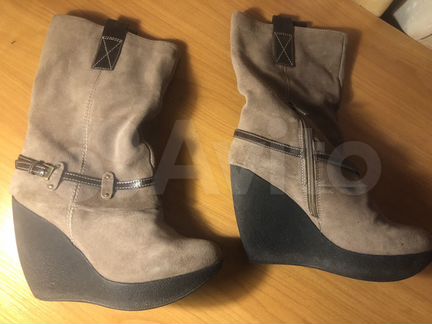 Сапоги замшевые на танкетке Elmonte демисезон