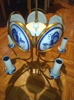 Люстра гжель, латунь, СССР (1989-1991)